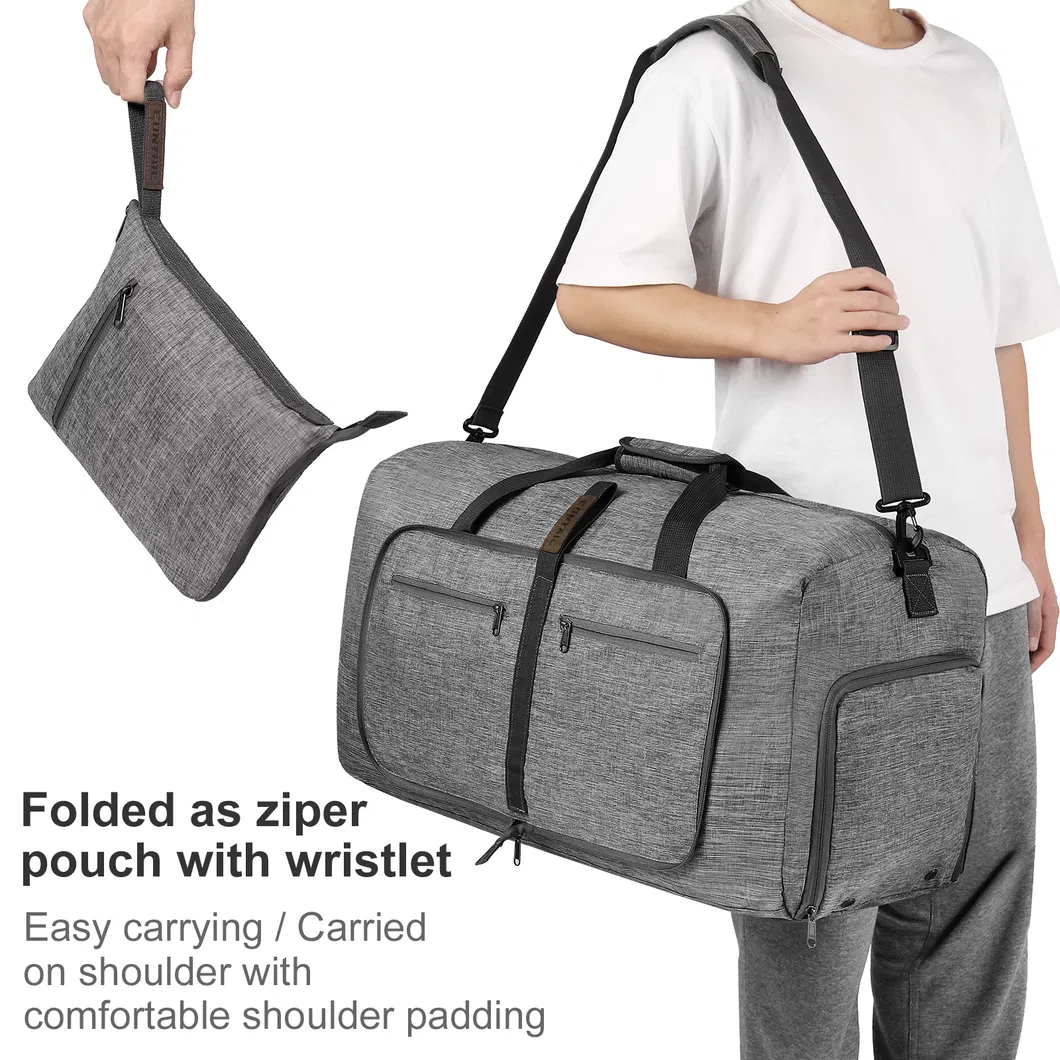 Bolsa de viaje grande, plegable y empaquetable con compartimento para zapatos