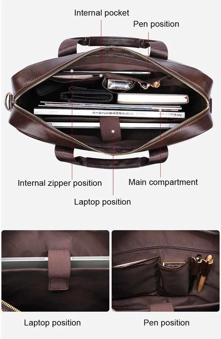 Maletín de Cuero Genuino para Hombre, Bolsa de Hombro, Bolsa de Negocios para Laptop de 14 Pulgadas