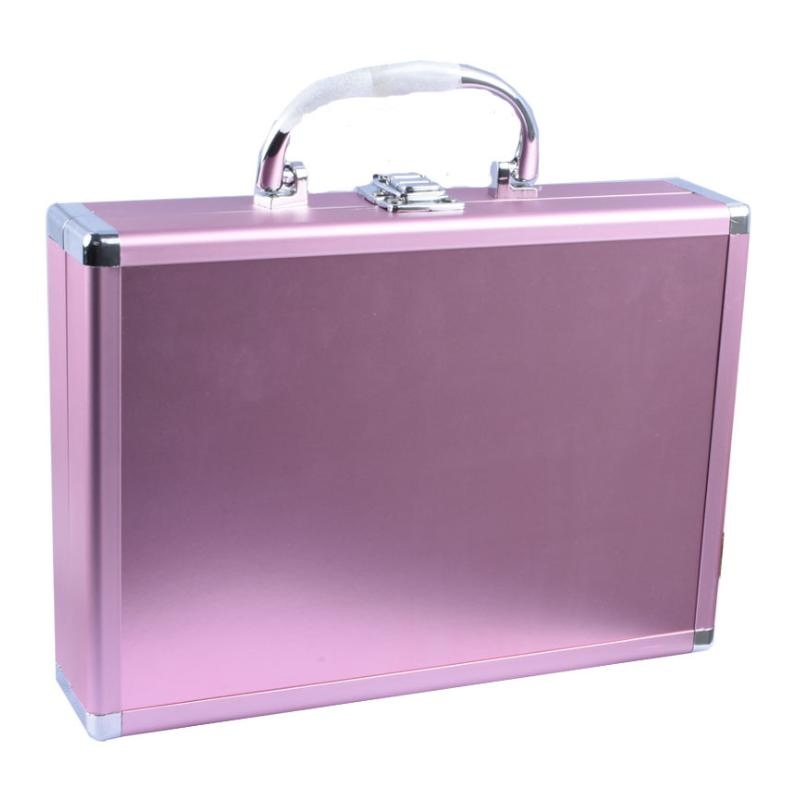 Maletín de aluminio ligero rosa femenino para maquillaje portátil y peluquería