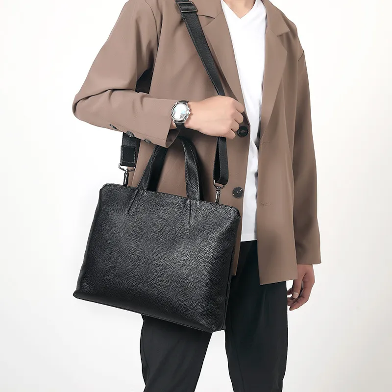Bolso de cuero real para hombres, bolso horizontal casual para hombres, maletín de primera capa de piel de vaca