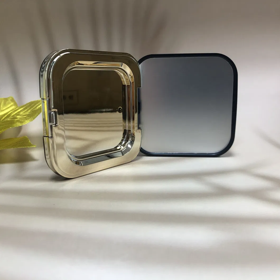 Estuche de polvo compacto cosmético de lujo en azul oscuro para maquillaje con hilo dorado