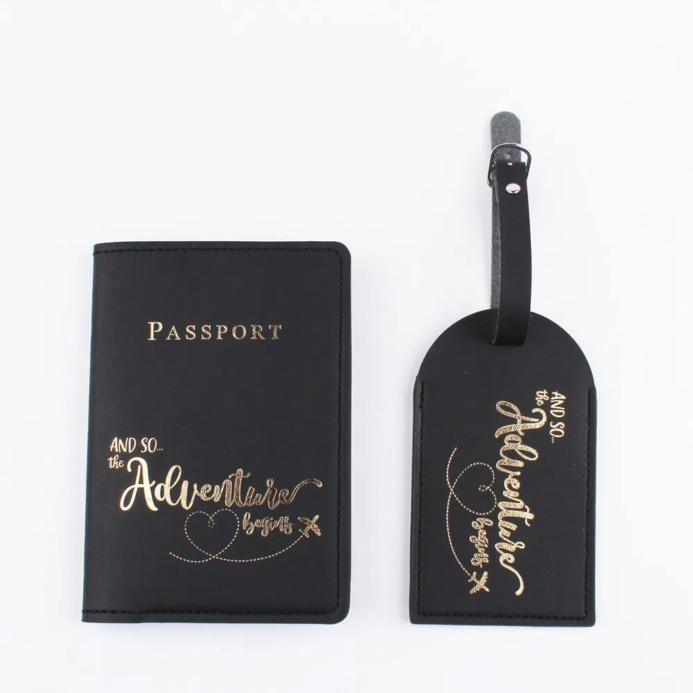 Billetera de viaje para hombres y mujeres, funda de pasaporte de cuero PU con etiqueta de equipaje, soporte de pasaporte y conjunto de etiqueta de equipaje con logo personalizado