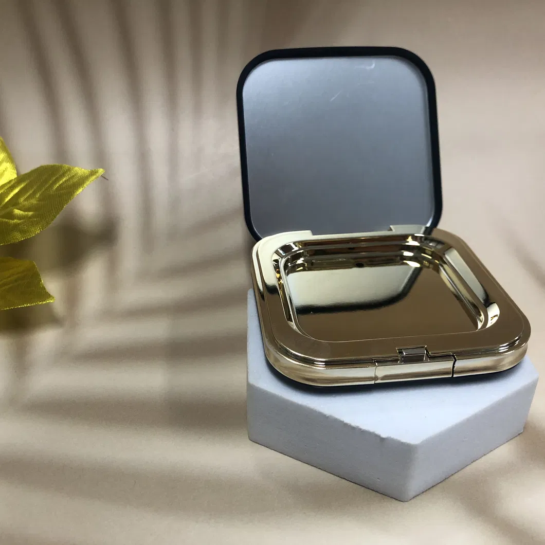 Estuche de polvo compacto cosmético de lujo en azul oscuro para maquillaje con hilo dorado