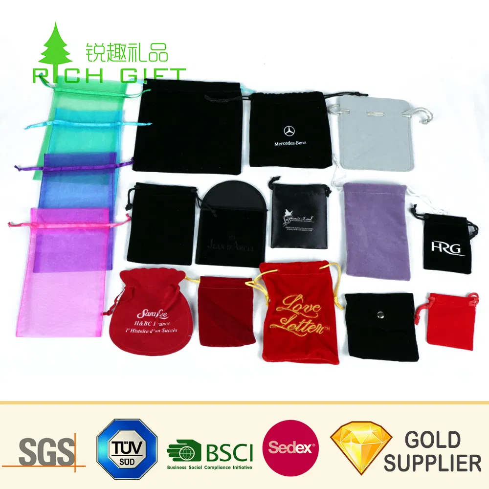 Bolsa de terciopelo personalizada de promoción al por mayor con cordón negro para zapatos, cosméticos, celular, joyería, regalo publicitario, embalaje de bolsa de terciopelo con cuerda