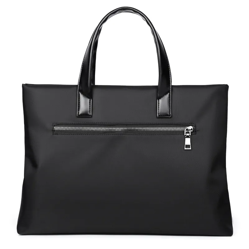 Maletín negro grande con bolsillos laterales, bolso de negocios simple