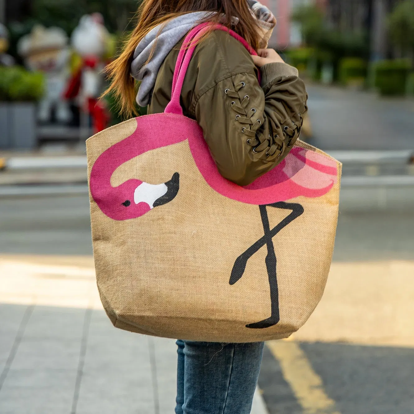 Bolsa de yute personalizada de diseñador lavable al por mayor premium para playa y compras diarias