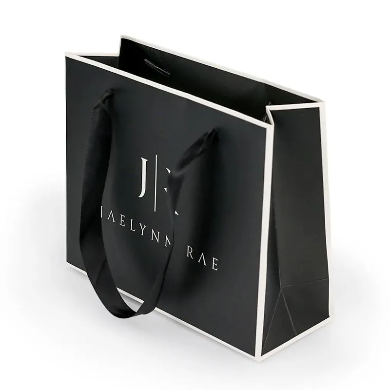 Bolsa de regalo negra mate de lujo con logo para ropa, bolsas personalizadas