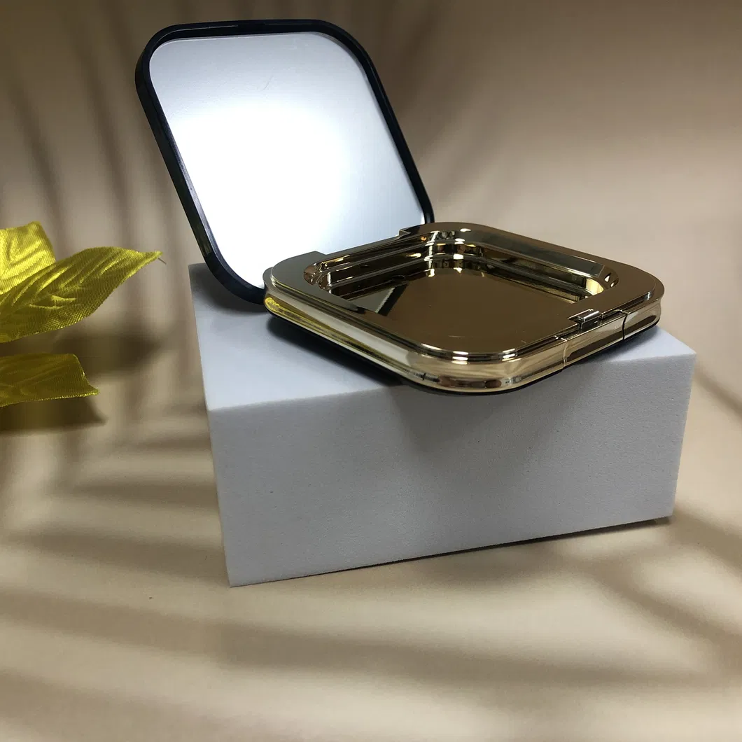 Estuche de polvo compacto cosmético de lujo en azul oscuro para maquillaje con hilo dorado