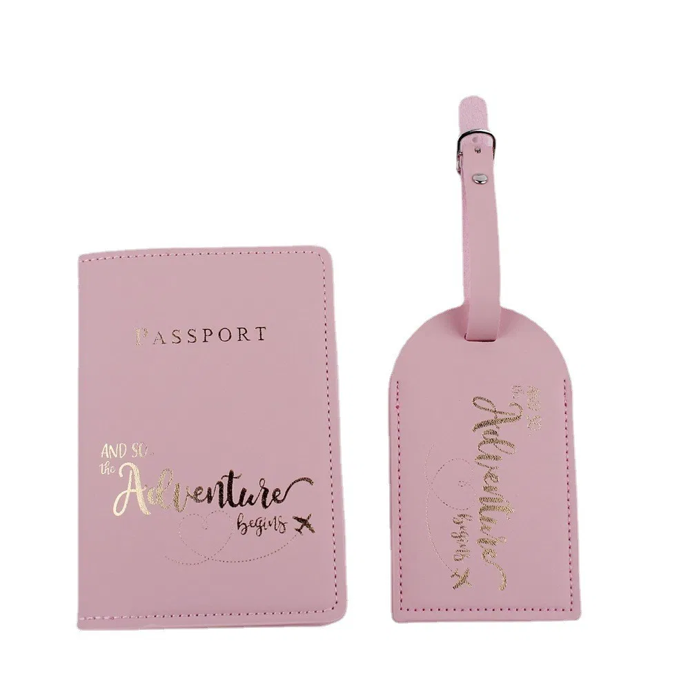 Billetera de viaje para hombres y mujeres, funda de pasaporte de cuero PU con etiqueta de equipaje, soporte de pasaporte y conjunto de etiqueta de equipaje con logo personalizado