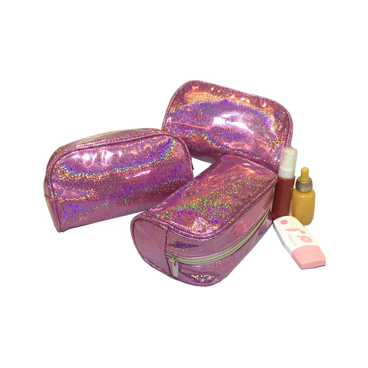 Bolsa de almacenamiento de maquillaje brillante para mujeres, bolsa de viaje de cosméticos con brillo