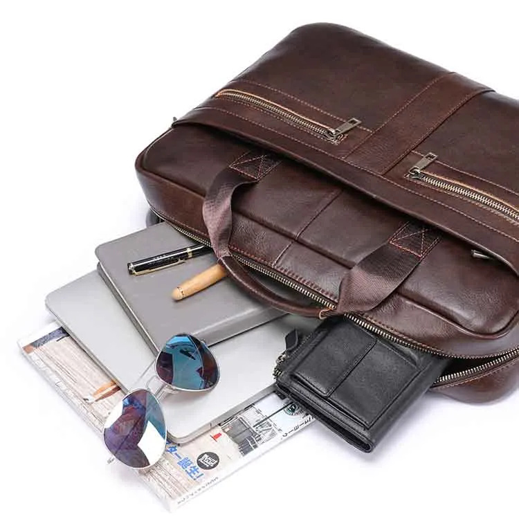 Maletín de Cuero Genuino para Hombre, Bolsa de Hombro, Bolsa de Negocios para Laptop de 14 Pulgadas