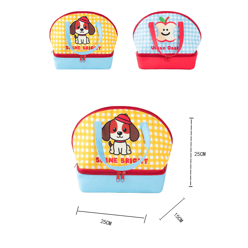 Bolsa térmica portátil reutilizable de tela impermeable con forro de aluminio aislante de doble capa semicírculo para mantener la frescura de los alimentos