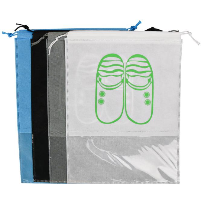 Bolsa de transporte impermeable de no tejido con ventana transparente, a prueba de polvo, para zapatos, con cordón
