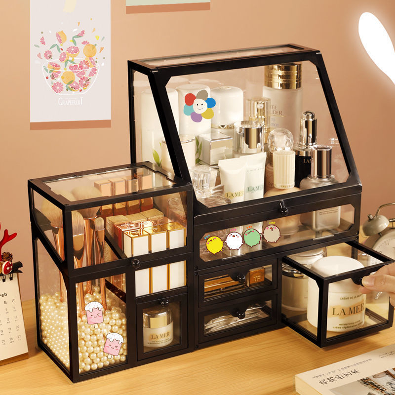 Organizador de Maquillaje de Vidrio de Lujo Estiloso para Almacenamiento Glamuroso