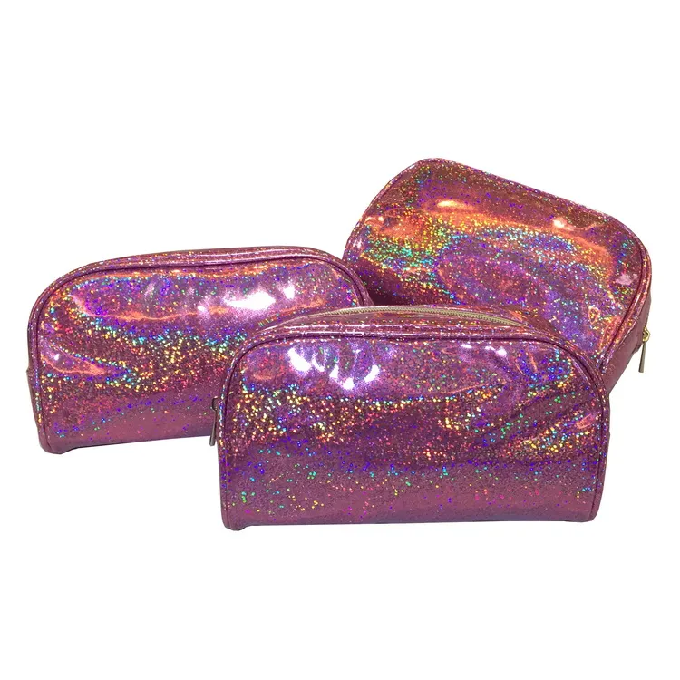 Bolsa de almacenamiento de maquillaje brillante para mujeres, bolsa de viaje de cosméticos con brillo