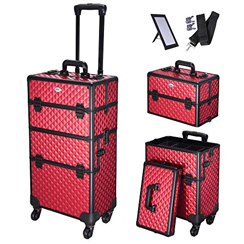 Carro rodante con cerradura para maquillaje, maleta de viaje para artistas, almacenamiento de cosméticos
