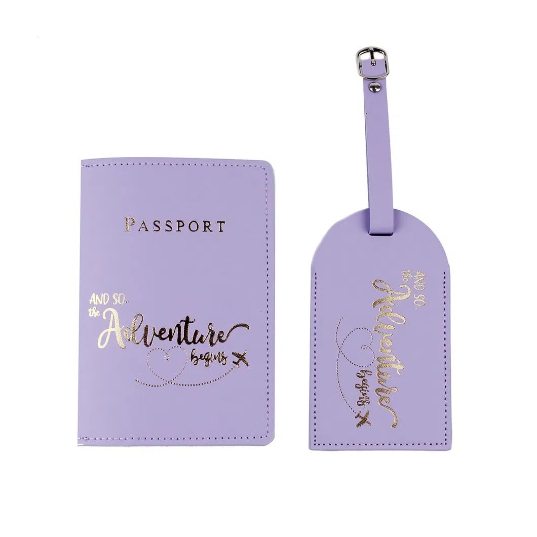 Billetera de viaje para hombres y mujeres, funda de pasaporte de cuero PU con etiqueta de equipaje, soporte de pasaporte y conjunto de etiqueta de equipaje con logo personalizado