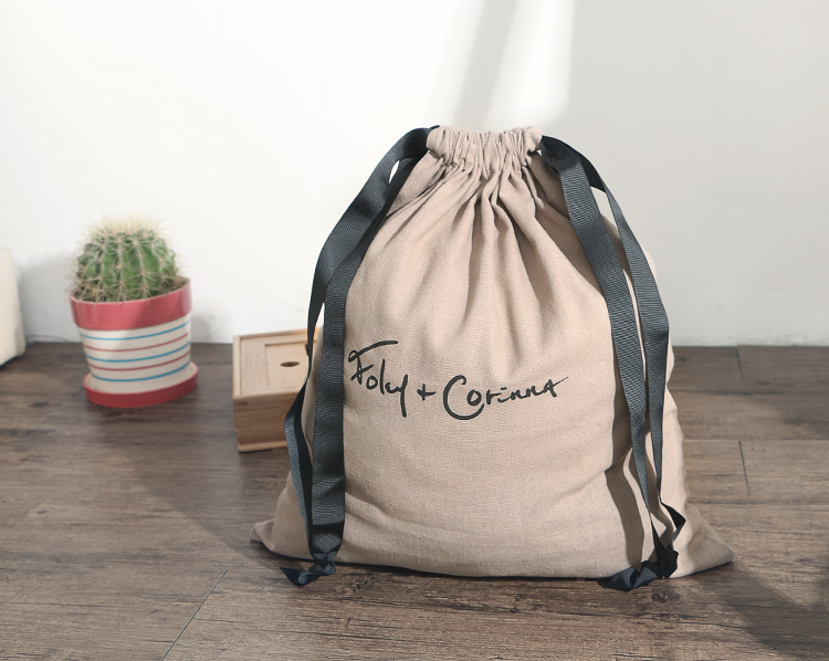 Bolsa de lavandería de lino personalizada con cordón para zapatos promocional