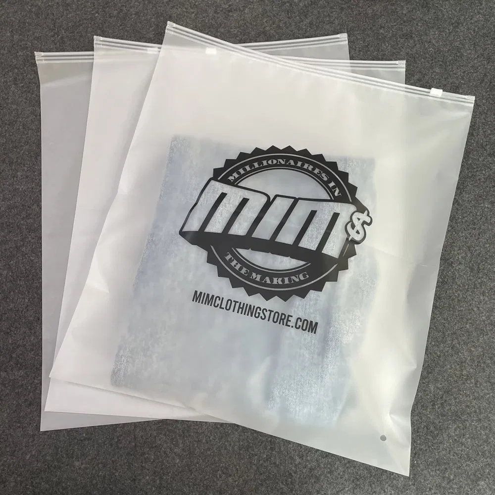 Bolsa de plástico mate helado impresa con cierre zip, bolsa de embalaje de plástico helado para camisetas y ropa