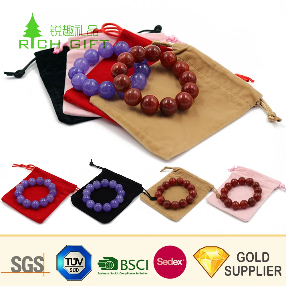 Bolsa de terciopelo personalizada de promoción al por mayor con cordón negro para zapatos, cosméticos, celular, joyería, regalo publicitario, embalaje de bolsa de terciopelo con cuerda