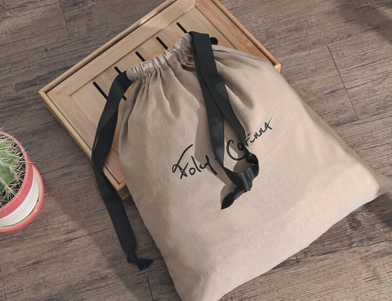 Bolsa de lavandería de lino personalizada con cordón para zapatos promocional
