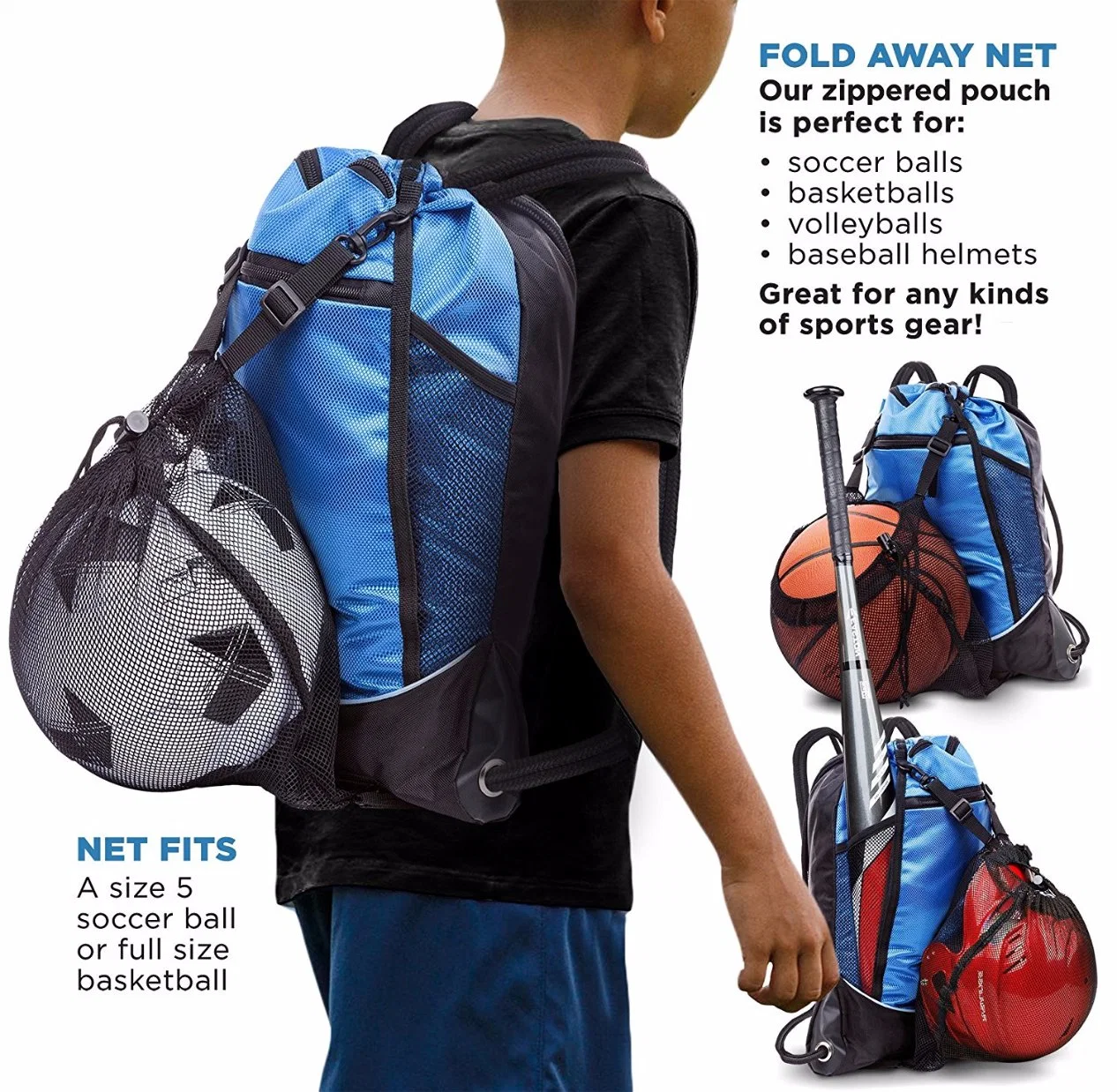 Nuevos diseños de bolsas de drawstring multipropósito para softball con red para pelotas