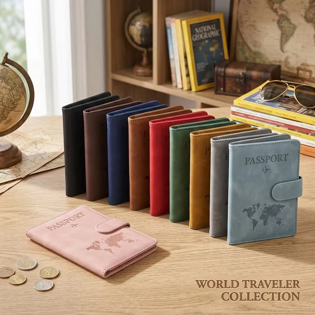 Billetera de viaje lista para enviar, soporte para pasaporte de PU