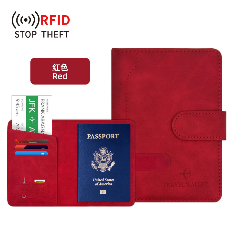Funda de pasaporte de cuero PU personalizada, billetera de viaje con estuche para tarjetas, ranura para boletos, soporte para pasaporte con bloqueo RFID, bolsa para pasaporte