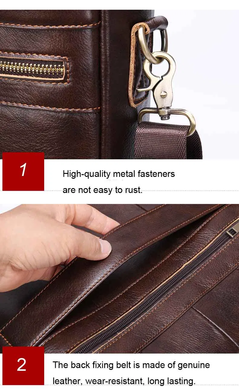 Maletín de Cuero Genuino para Hombre, Bolsa de Hombro, Bolsa de Negocios para Laptop de 14 Pulgadas