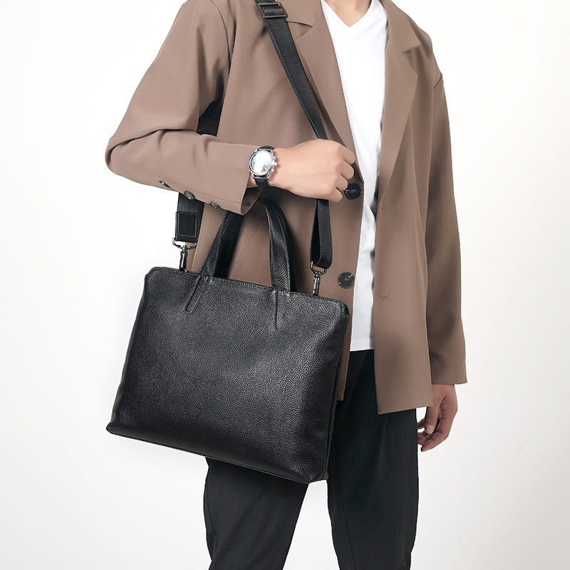 Bolso de cuero real para hombres, bolso horizontal casual para hombres, maletín de primera capa de piel de vaca, bolsa de negocios para computadora, gran capacidad, maletín para hombres