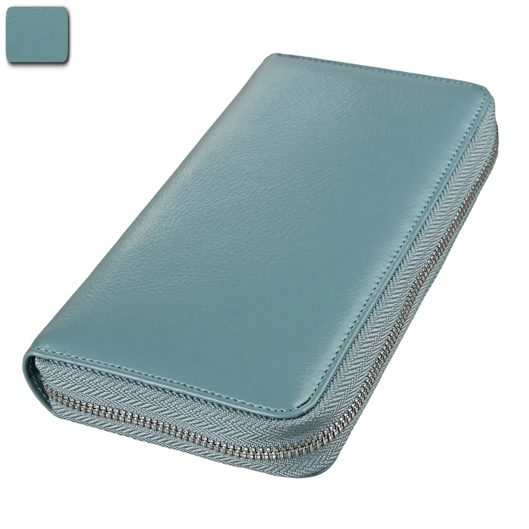 Organizador de cuero largo para tarjetas, soporte para pasaporte, anti RFID, soporte para tarjetas de crédito, billetera multifuncional para hombres y mujeres, soporte para pasaporte