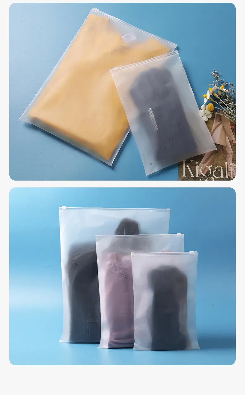 Personalizar impresión CPE EVA PE PVC bolsa con deslizadores de cremallera clara mate plástica empaquetado con cremallera para prendas de vestir, cosméticos, médicos y viajes