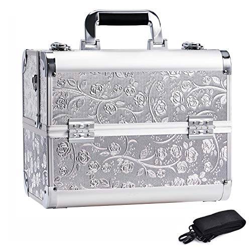 Caja de maquillaje profesional grande de aluminio, organizador de belleza, estuche de tren