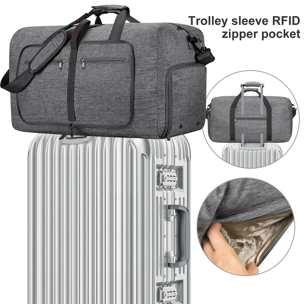 Bolsa de viaje grande, plegable y empaquetable con compartimento para zapatos