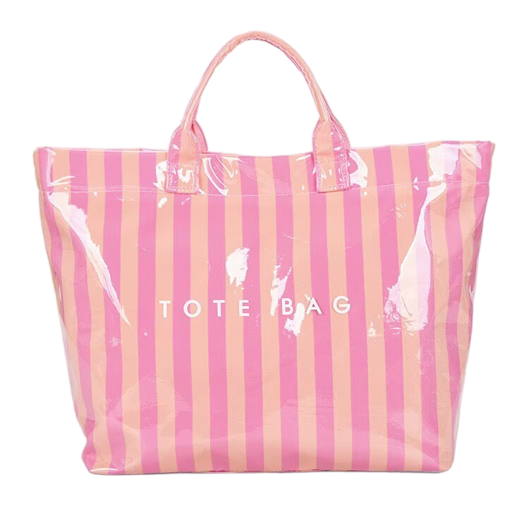 2026 Bolso de playa de PVC impermeable y duradero para dama, bolso de viaje y compras a rayas colorido de verano, bolsa de gran capacidad para llevar a mano o al hombro