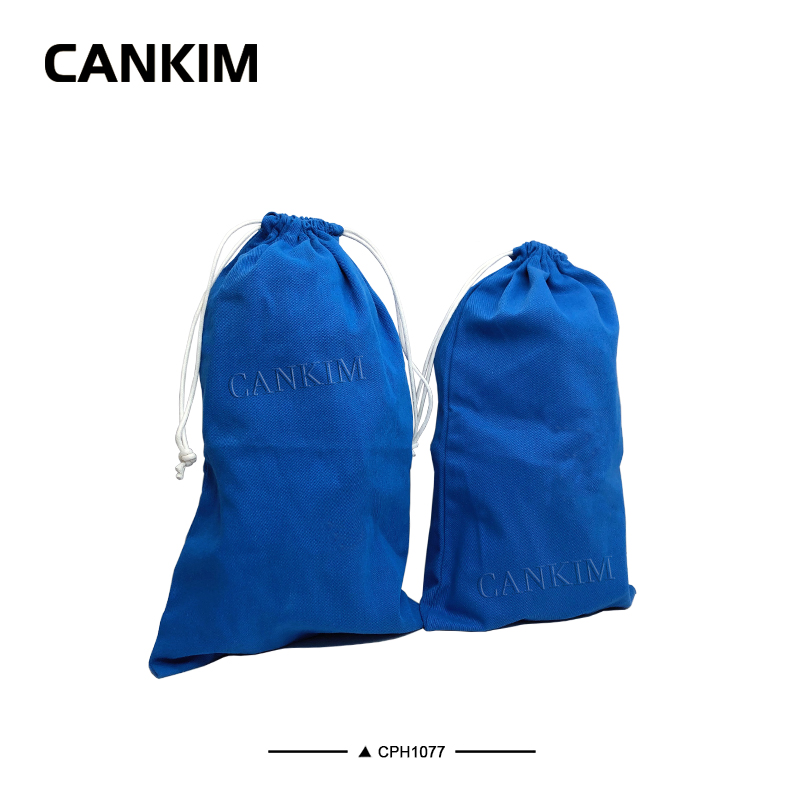 Bolsa de drawstring de algodón orgánico azul personalizada, bolsa de joyería, bolsa para zapatos, bolsas de polvo con logo para regalos, bolsa de embalaje para zapatos