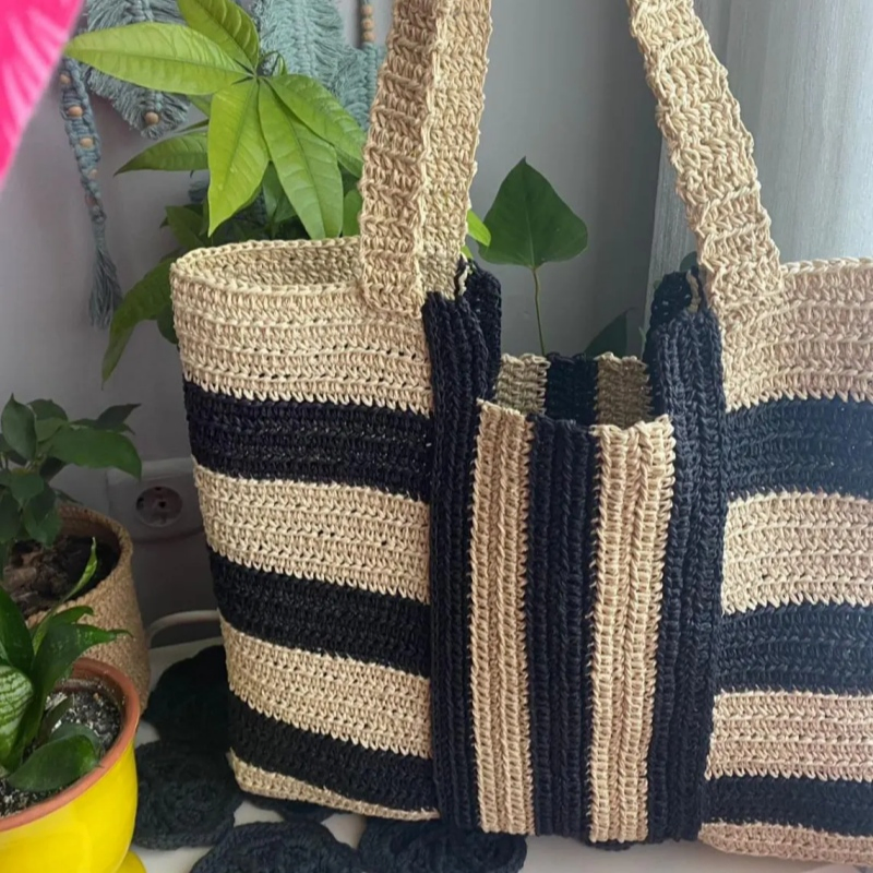 Bolso de paja elegante, ligero, ideal para la playa y uso diario