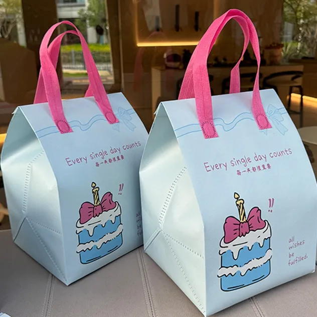 Bolsa de transporte reutilizable impermeable de material no tejido de PP para comida y almuerzo con asa para durian, bolsa térmica aislante