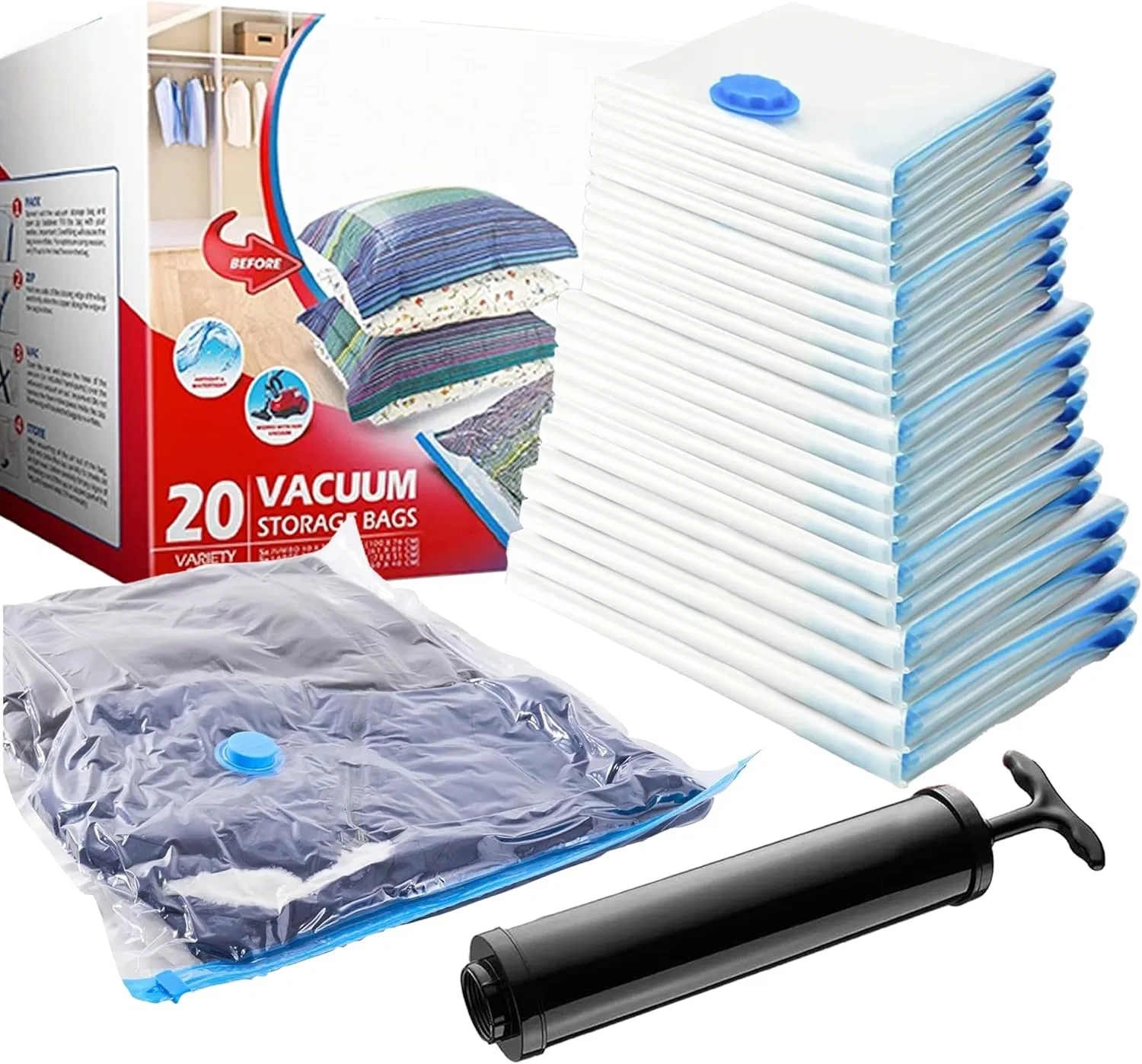 Bolsa de almacenamiento al vacío para el hogar, organizador de compresión, bolsa de plástico para ropa, ahorro de espacio, bolsa portátil fácil de viajar