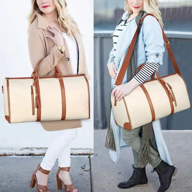 Bolsas de viaje de lona impermeable de PU personalizadas con pouch para zapatos, maletas colgantes para viajes