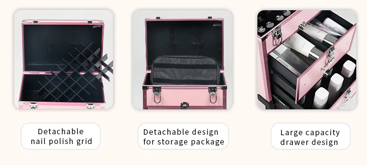 Nuevo popular estuche de maquillaje con carro cosmético de 3 capas de cajones