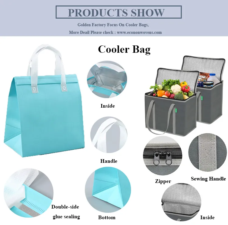 Bolsa Térmica de Aluminio Desechable Dorada para Comida para Llevar, Empaque de Entrega, Tote Insulada de Tela No Tejida