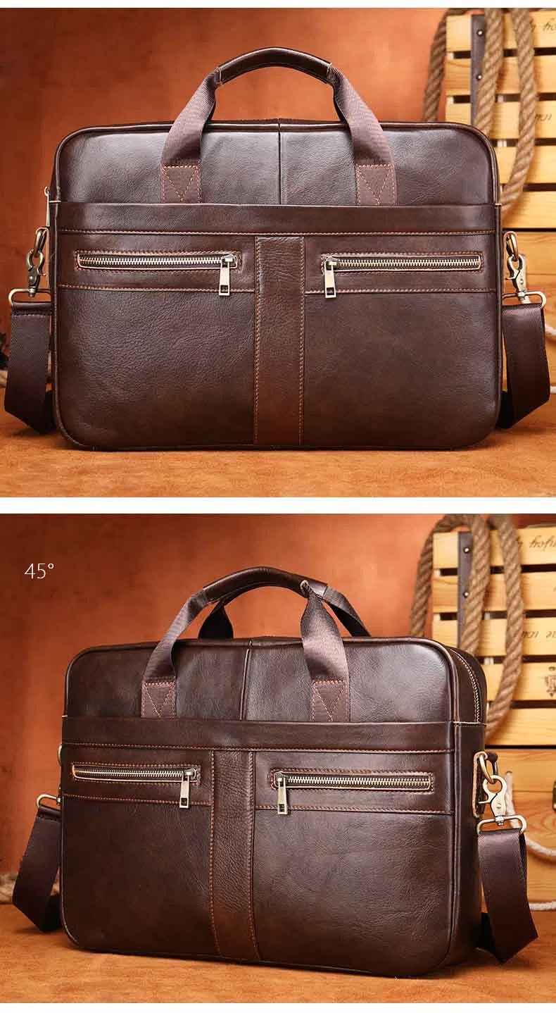 Maletín de Cuero Genuino para Hombre, Bolsa de Hombro, Bolsa de Negocios para Laptop de 14 Pulgadas