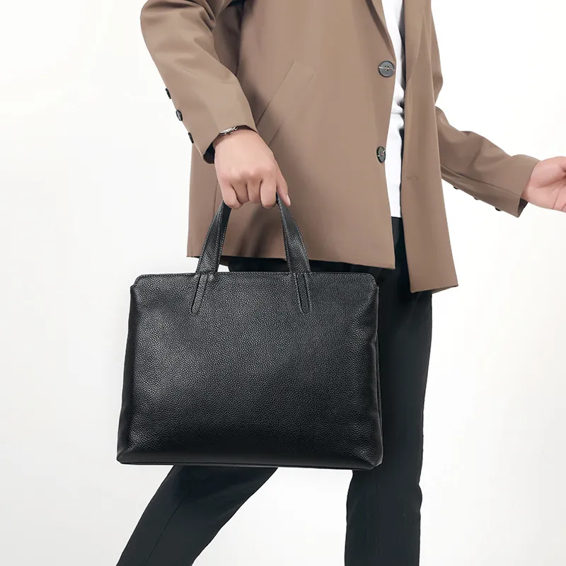 Bolso de cuero real para hombres, bolso horizontal casual para hombres, maletín de primera capa de piel de vaca