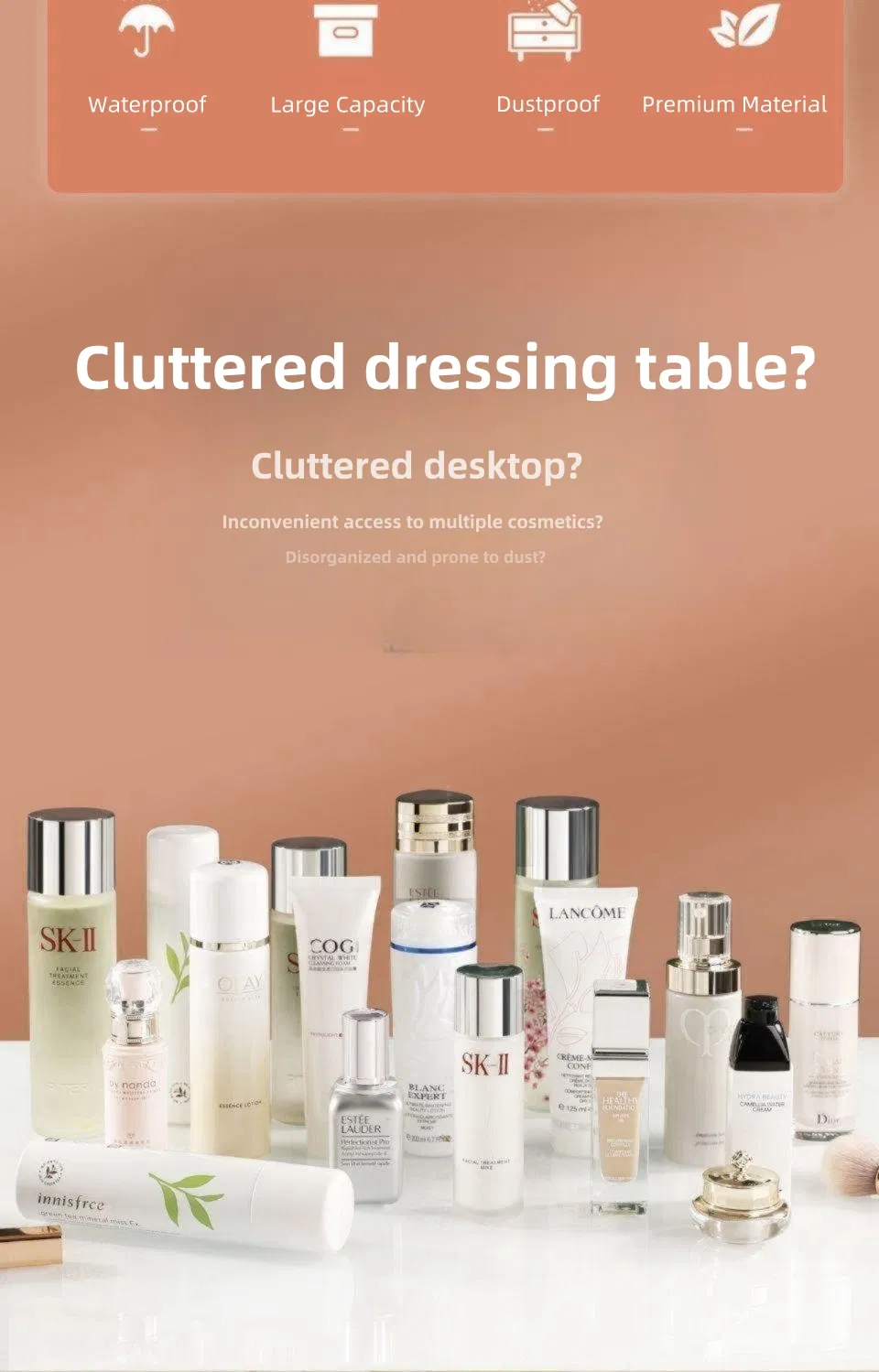 Organizador de Maquillaje de Vidrio de Lujo Estiloso para Almacenamiento Glamuroso