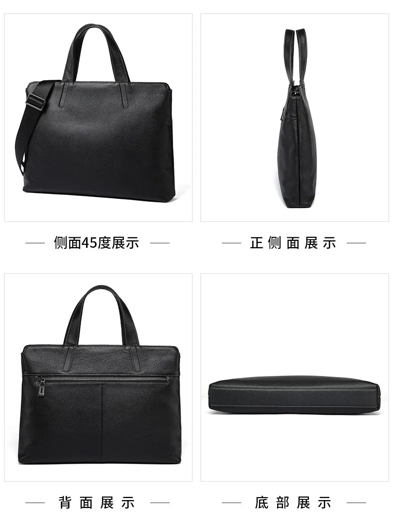 Bolso de cuero real para hombres, bolso horizontal casual para hombres, maletín de primera capa de piel de vaca