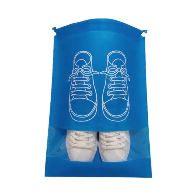 Bolsa de almacenamiento y polvo para zapatos de drawstring no tejido azul en stock