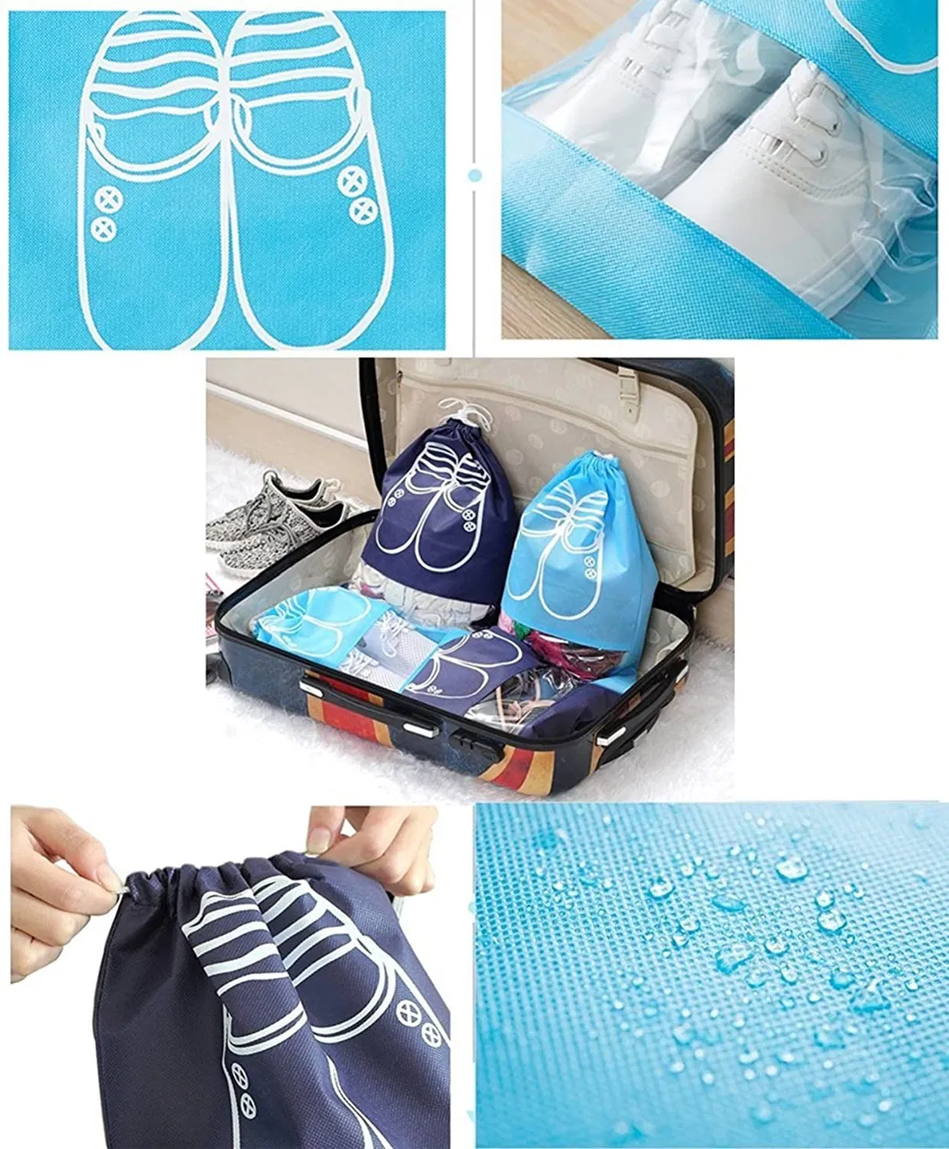 Bolsa de transporte impermeable de no tejido con ventana transparente, a prueba de polvo, para zapatos, con cordón
