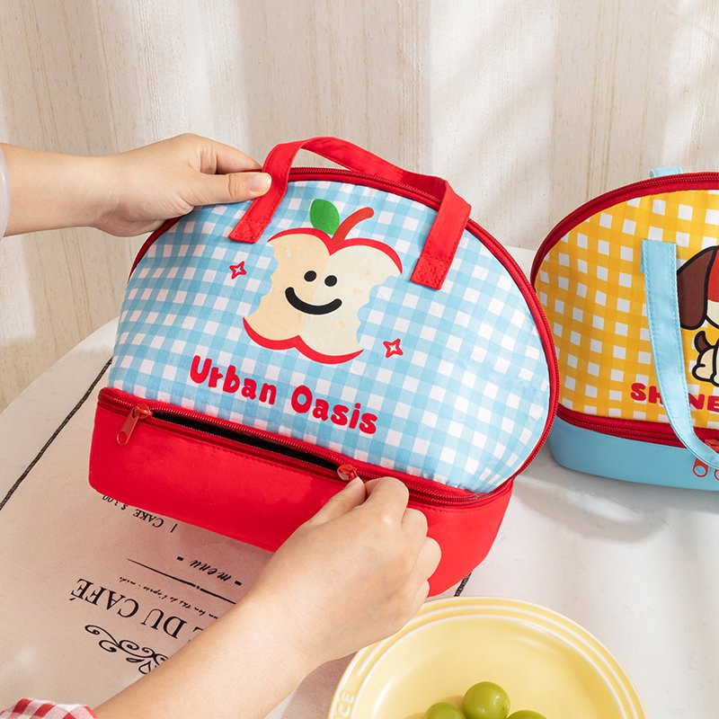 Bolsa térmica portátil reutilizable de tela impermeable con forro de aluminio aislante de doble capa semicírculo para mantener la frescura de los alimentos