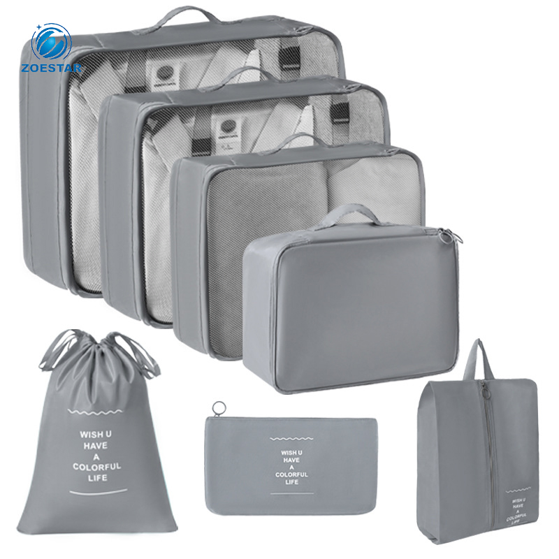 Conjunto de Organizadores de Ropa de Viaje de Alta Calidad Personalizado 7-Piece Bolsa de Compresión con Cremallera de Nylon para Equipaje Trolley